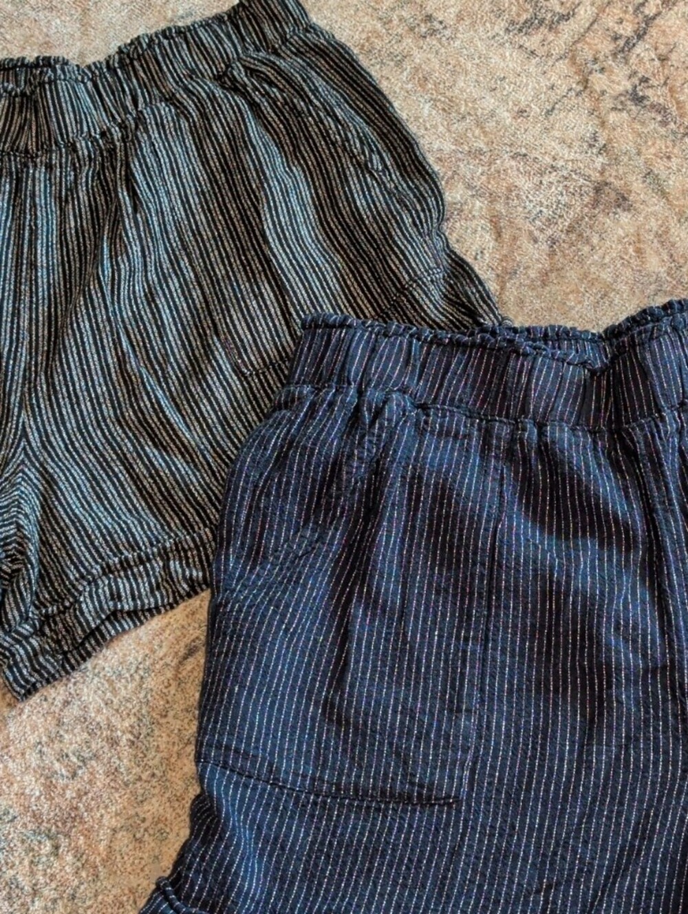 Time and Tru Navy and Charcoal Striped High-Waist Shorts